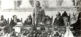 Albert Einstein in the auditorium of the Academy of Sciences in Havana, 1930.